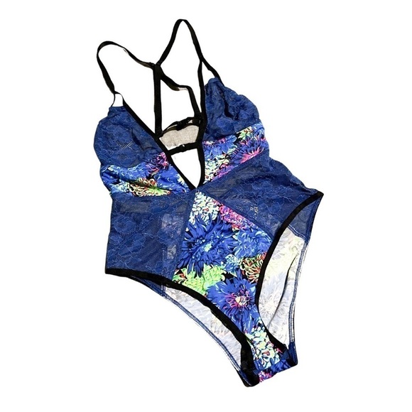 VICTORIA'S SECRET X Mary Katrantzou Plunge Terry Floral Bodysuit  SZ Small - Picture 3 of 5
